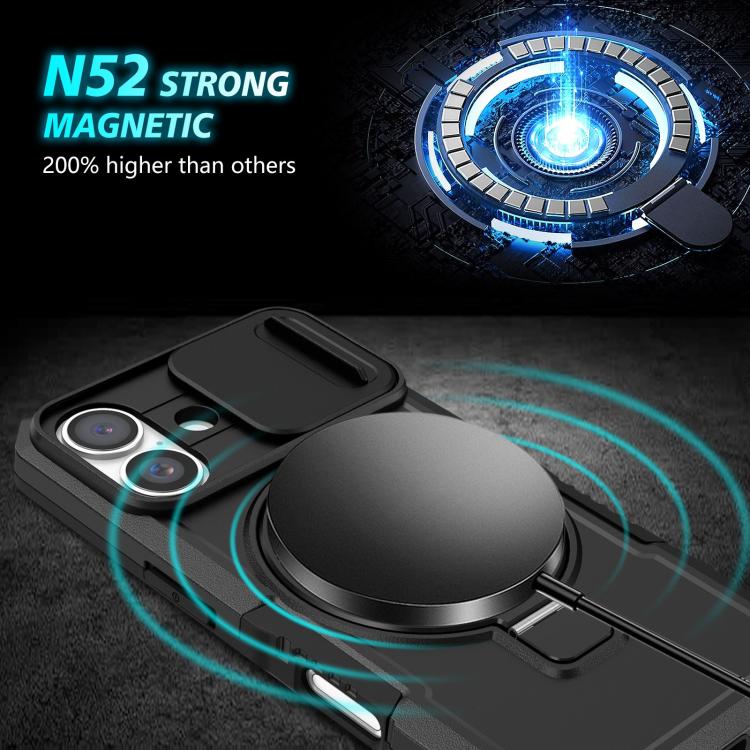 For iPhone 16 Sliding Camshield MagSafe Holder TPU Hybrid PC Phone Case