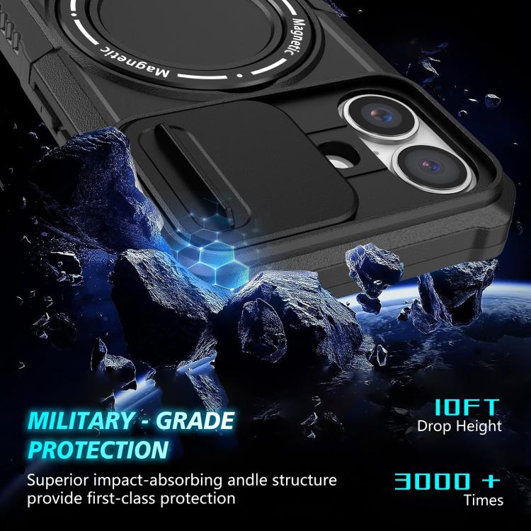 For iPhone 16 Sliding Camshield MagSafe Holder TPU Hybrid PC Phone Case