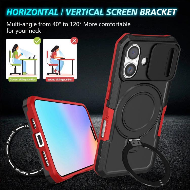 For iPhone 16 Sliding Camshield MagSafe Holder TPU Hybrid PC Phone Case