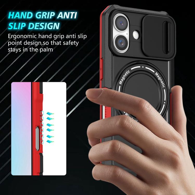 For iPhone 16 Sliding Camshield MagSafe Holder TPU Hybrid PC Phone Case