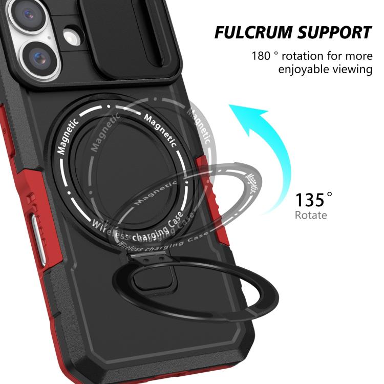 For iPhone 16 Sliding Camshield MagSafe Holder TPU Hybrid PC Phone Case