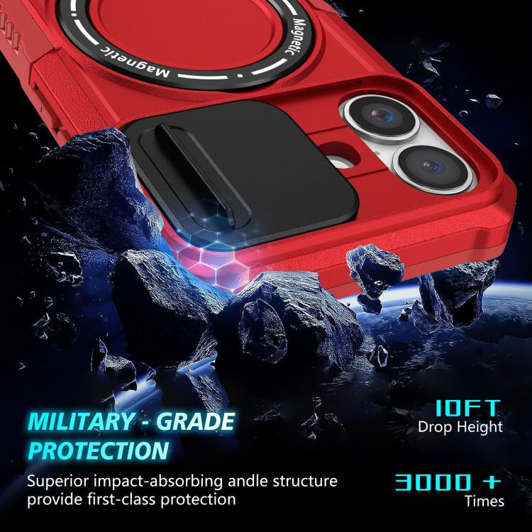 For iPhone 16 Sliding Camshield MagSafe Holder TPU Hybrid PC Phone Case