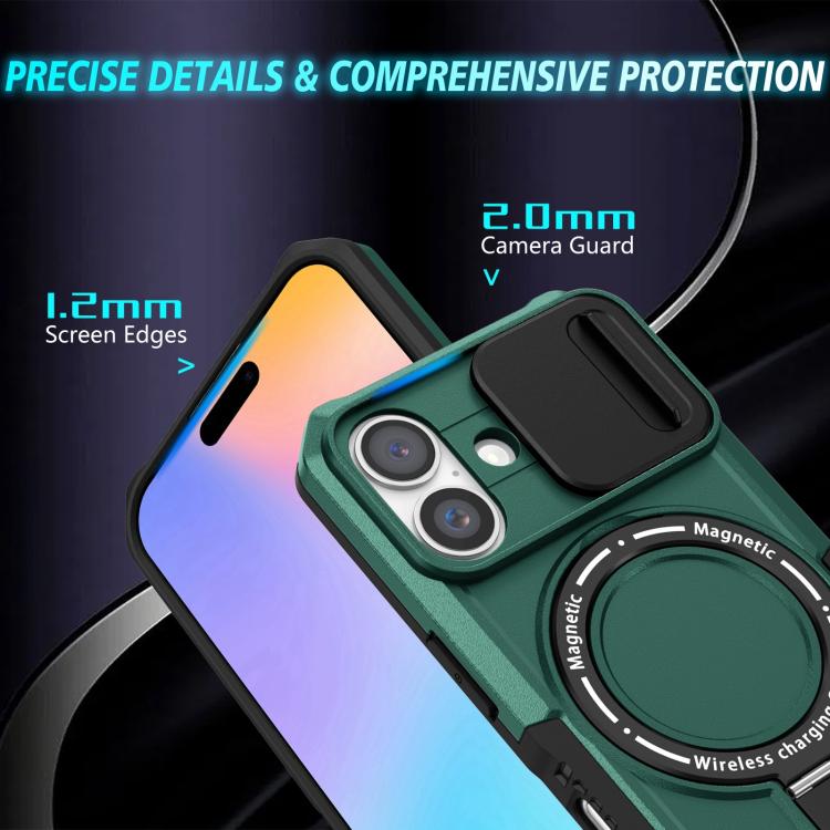 For iPhone 16 Sliding Camshield MagSafe Holder TPU Hybrid PC Phone Case