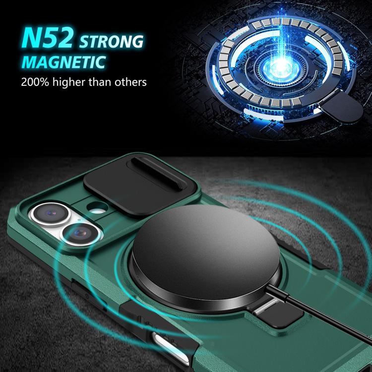 For iPhone 16 Sliding Camshield MagSafe Holder TPU Hybrid PC Phone Case
