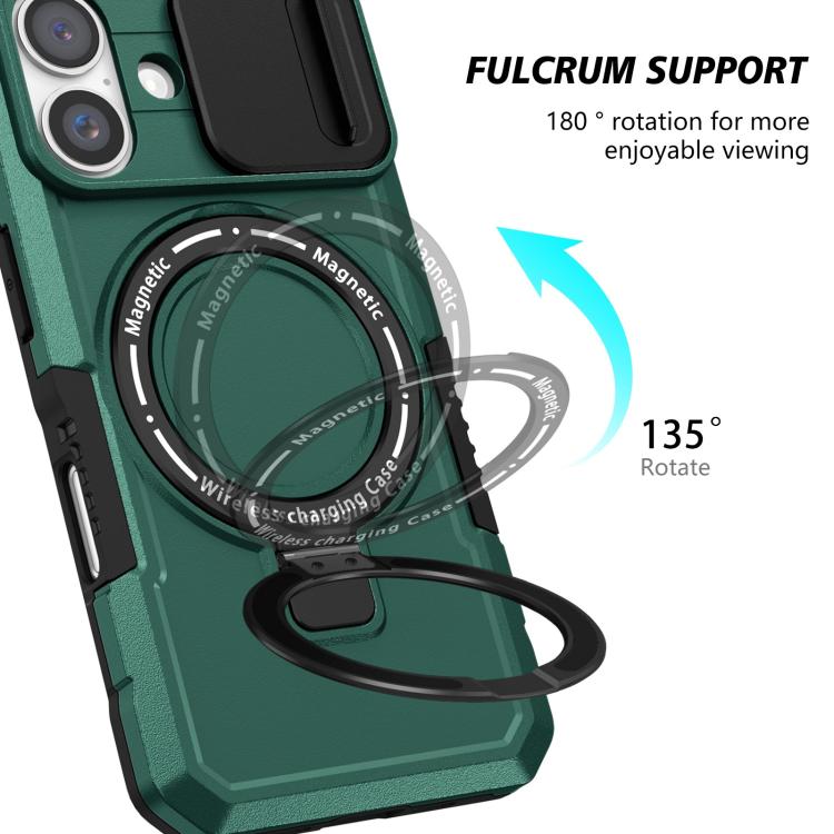 For iPhone 16 Sliding Camshield MagSafe Holder TPU Hybrid PC Phone Case