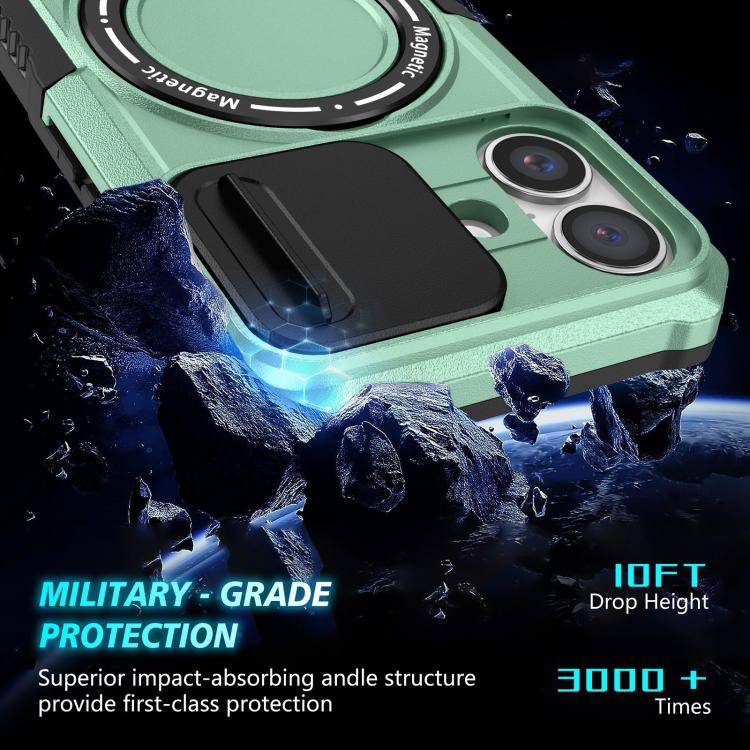 For iPhone 16 Sliding Camshield MagSafe Holder TPU Hybrid PC Phone Case