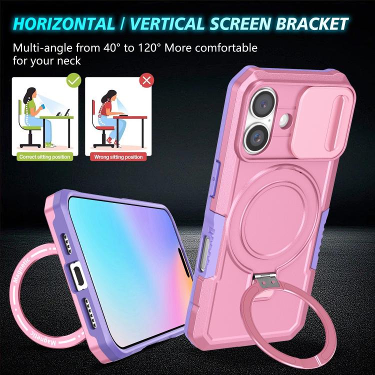 For iPhone 16 Sliding Camshield MagSafe Holder TPU Hybrid PC Phone Case