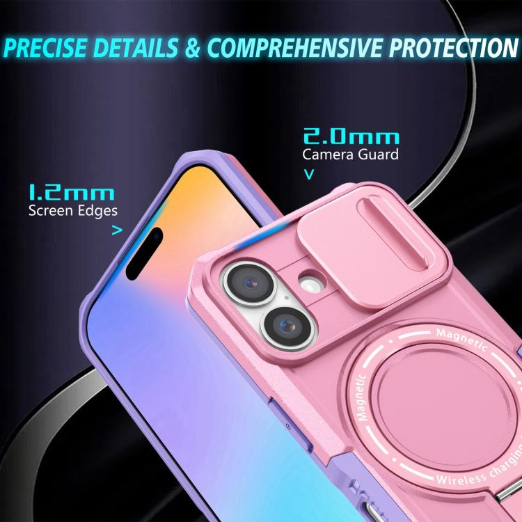 For iPhone 16 Sliding Camshield MagSafe Holder TPU Hybrid PC Phone Case