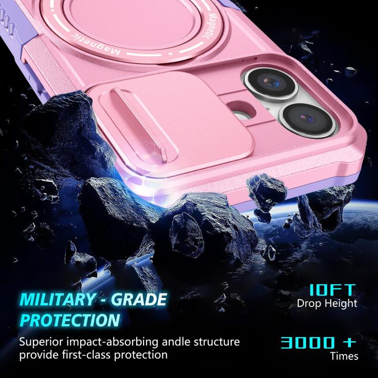 For iPhone 16 Sliding Camshield MagSafe Holder TPU Hybrid PC Phone Case