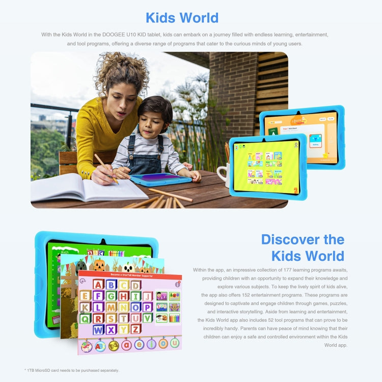 [HK Warehouse] DOOGEE U10 KID Tablet 10.1 inch, 9GB+128GB, Android 13 RK3562 Quad Core Support Parental Control, Global Version with Google Play, EU Plug(Blue)