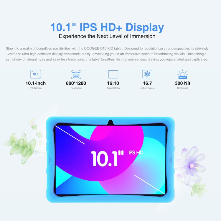 [HK Warehouse] DOOGEE U10 KID Tablet 10.1 inch, 9GB+128GB, Android 13 RK3562 Quad Core Support Parental Control, Global Version with Google Play, EU Plug(Blue)