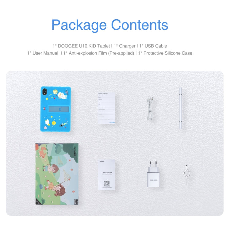 [HK Warehouse] DOOGEE U10 KID Tablet 10.1 inch, 9GB+128GB, Android 13 RK3562 Quad Core Support Parental Control, Global Version with Google Play, EU Plug(Blue)