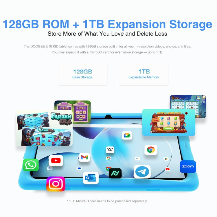 [HK Warehouse] DOOGEE U10 KID Tablet 10.1 inch, 9GB+128GB, Android 13 RK3562 Quad Core Support Parental Control, Global Version with Google Play, EU Plug(Blue)