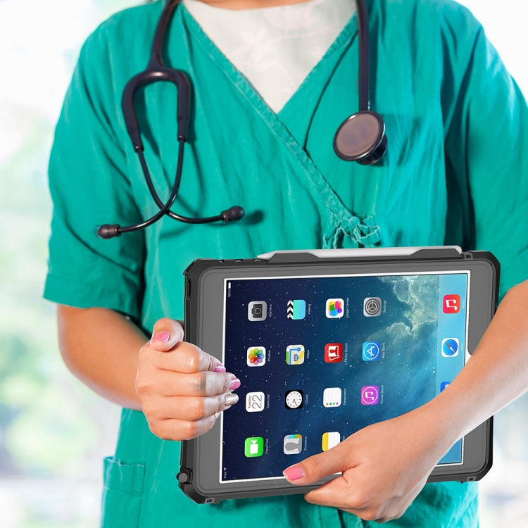 For iPad 10.2 RedPepper Shockproof Waterproof PC + TPU Protective Case with Lanyard & Pen Tray & Holder(Black)