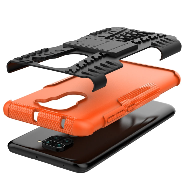 For Xiaomi Redmi Note 9 Tire Texture Shockproof TPU+PC Protective Case with Holder