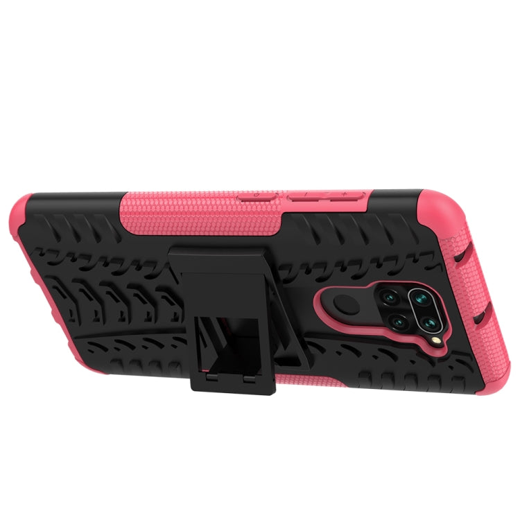 For Xiaomi Redmi Note 9 Tire Texture Shockproof TPU+PC Protective Case with Holder