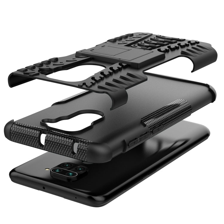 For Xiaomi Redmi Note 9 Tire Texture Shockproof TPU+PC Protective Case with Holder