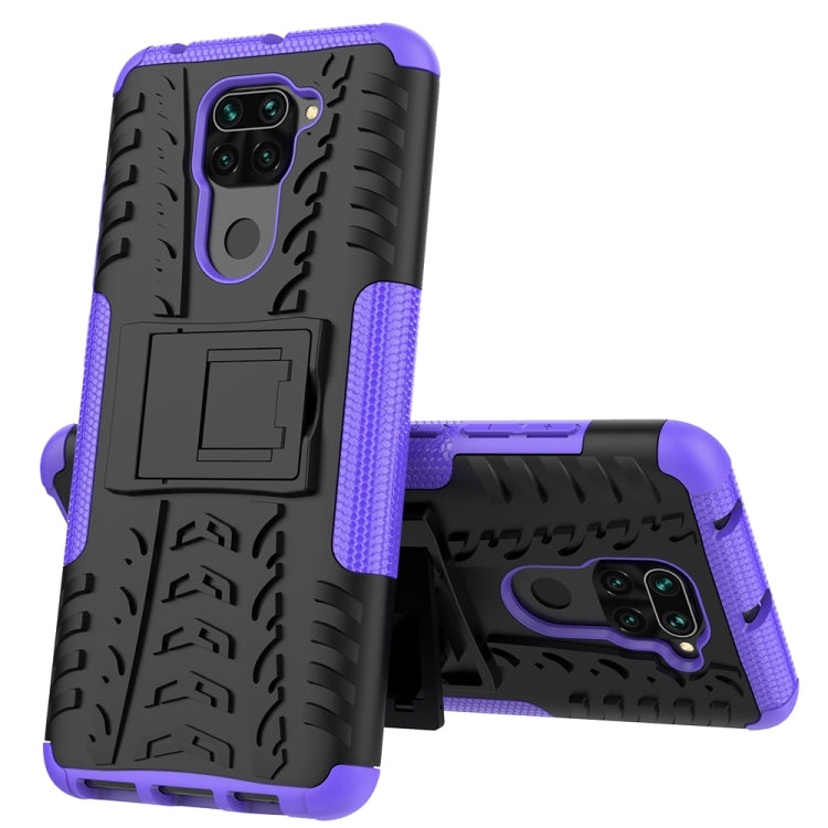 For Xiaomi Redmi Note 9 Tire Texture Shockproof TPU+PC Protective Case with Holder
