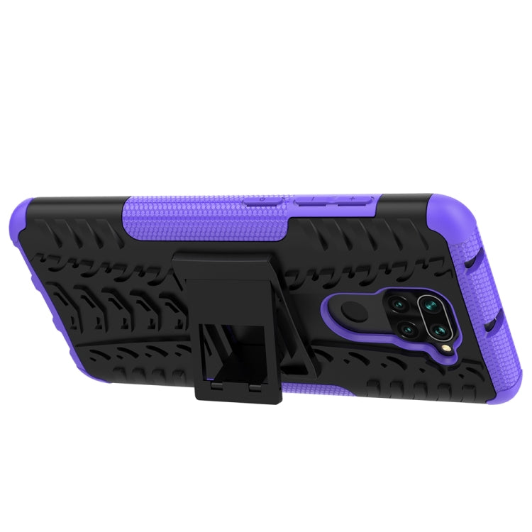 For Xiaomi Redmi Note 9 Tire Texture Shockproof TPU+PC Protective Case with Holder
