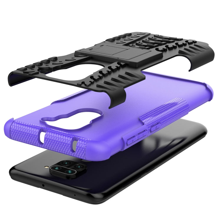 For Xiaomi Redmi Note 9 Tire Texture Shockproof TPU+PC Protective Case with Holder