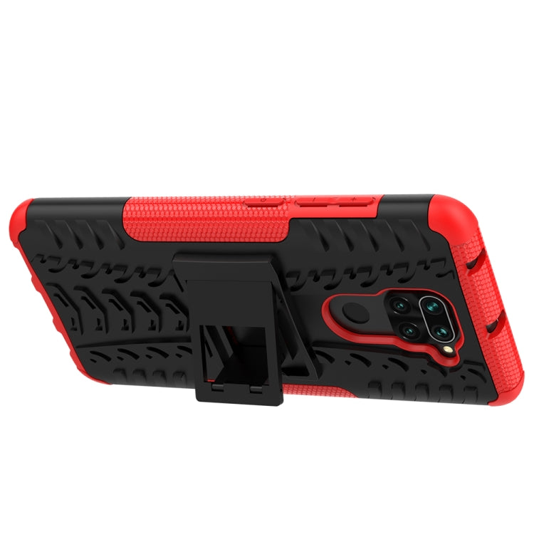 For Xiaomi Redmi Note 9 Tire Texture Shockproof TPU+PC Protective Case with Holder
