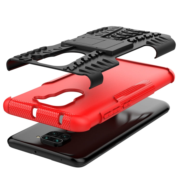 For Xiaomi Redmi Note 9 Tire Texture Shockproof TPU+PC Protective Case with Holder