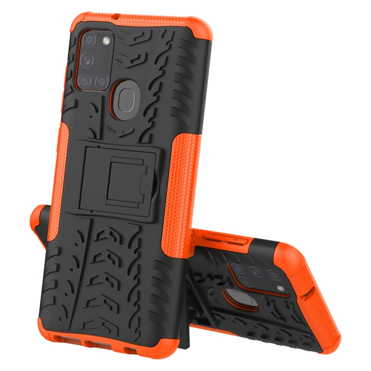 For Samsung Galaxy A21s Tire Texture Shockproof TPU+PC Protective Case with Holder