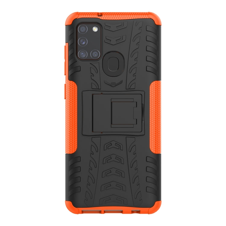 For Samsung Galaxy A21s Tire Texture Shockproof TPU+PC Protective Case with Holder