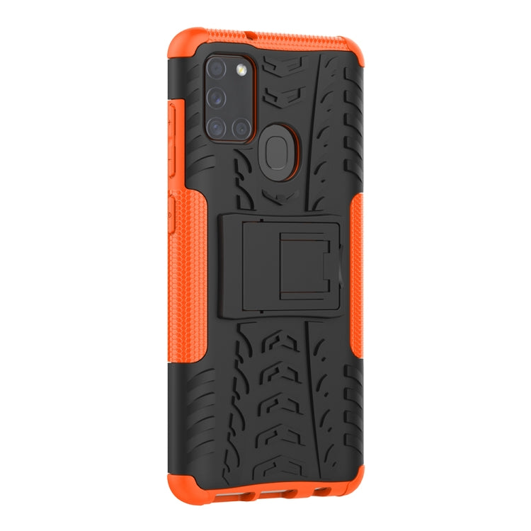 For Samsung Galaxy A21s Tire Texture Shockproof TPU+PC Protective Case with Holder