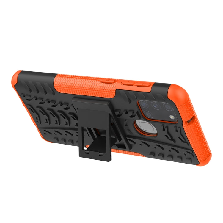 For Samsung Galaxy A21s Tire Texture Shockproof TPU+PC Protective Case with Holder
