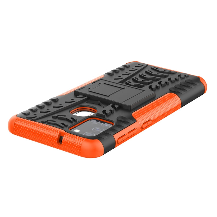 For Samsung Galaxy A21s Tire Texture Shockproof TPU+PC Protective Case with Holder