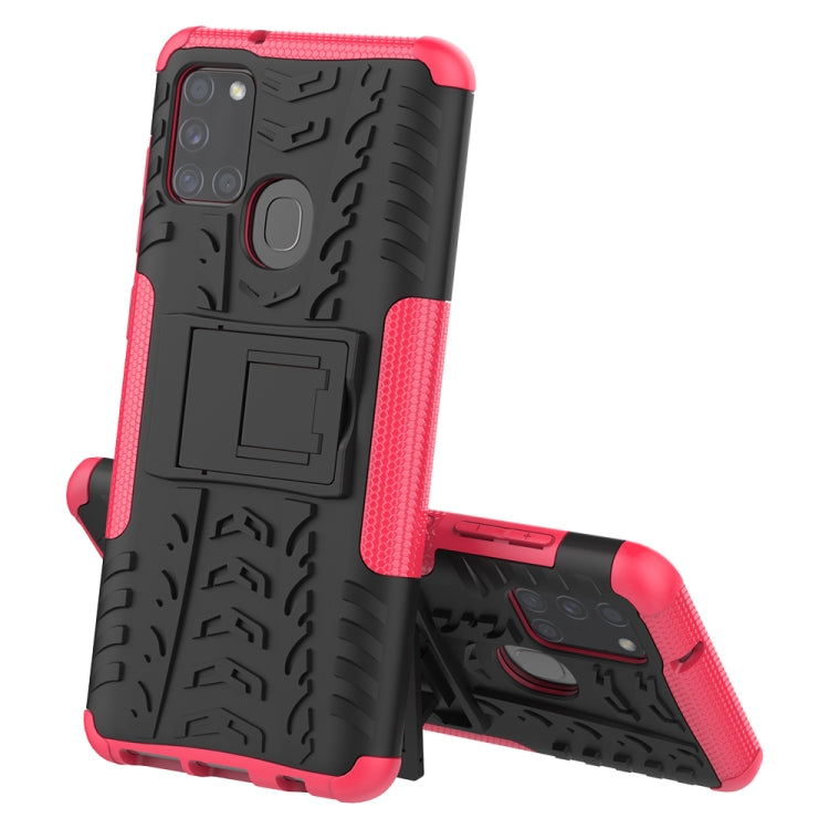 For Samsung Galaxy A21s Tire Texture Shockproof TPU+PC Protective Case with Holder