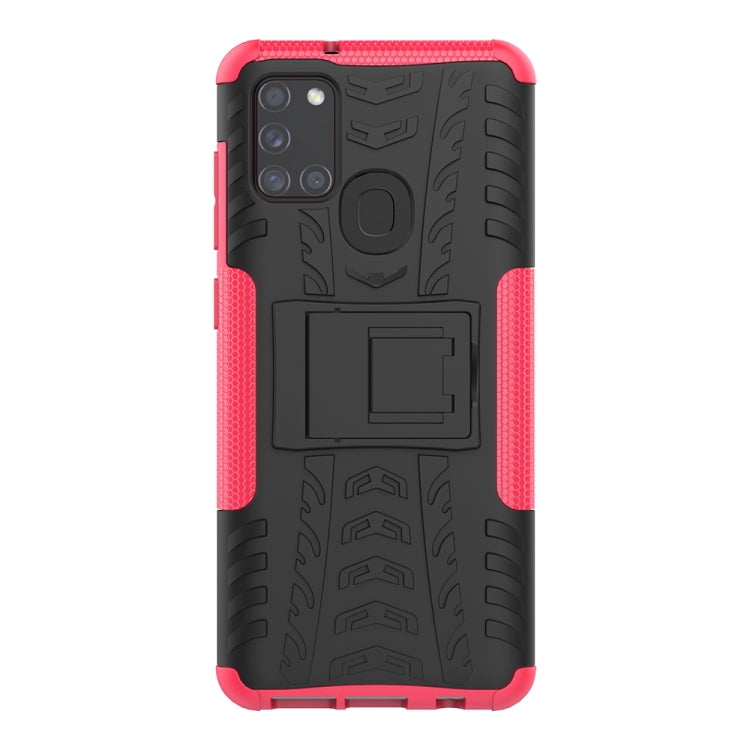 For Samsung Galaxy A21s Tire Texture Shockproof TPU+PC Protective Case with Holder