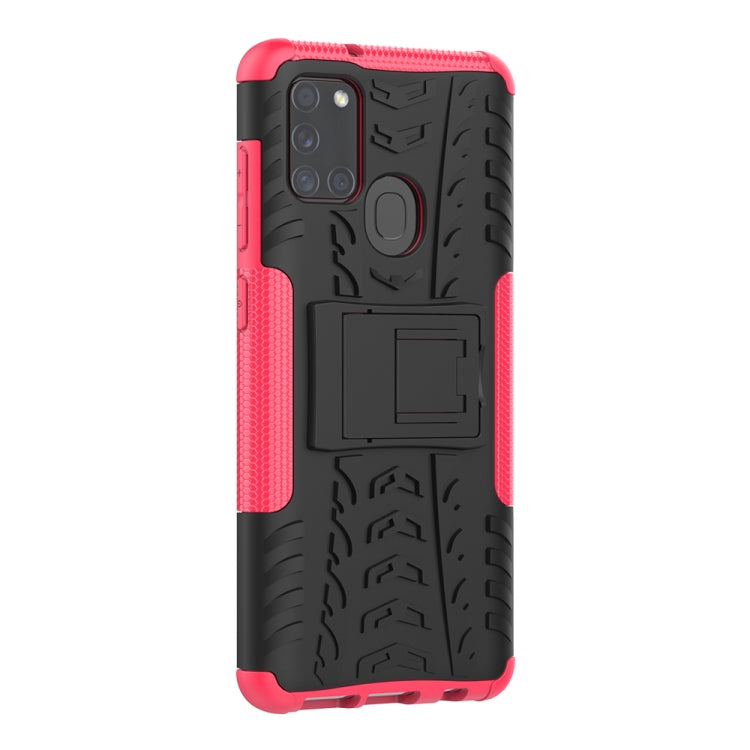 For Samsung Galaxy A21s Tire Texture Shockproof TPU+PC Protective Case with Holder