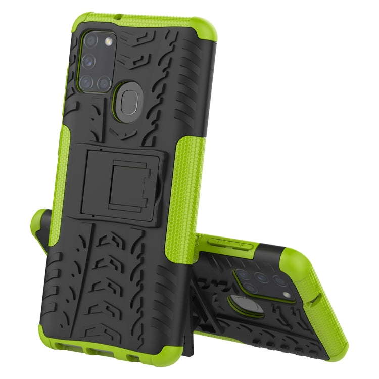 For Samsung Galaxy A21s Tire Texture Shockproof TPU+PC Protective Case with Holder