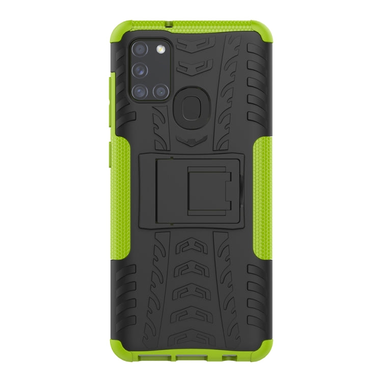 For Samsung Galaxy A21s Tire Texture Shockproof TPU+PC Protective Case with Holder
