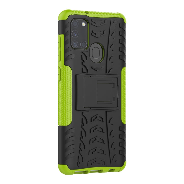For Samsung Galaxy A21s Tire Texture Shockproof TPU+PC Protective Case with Holder