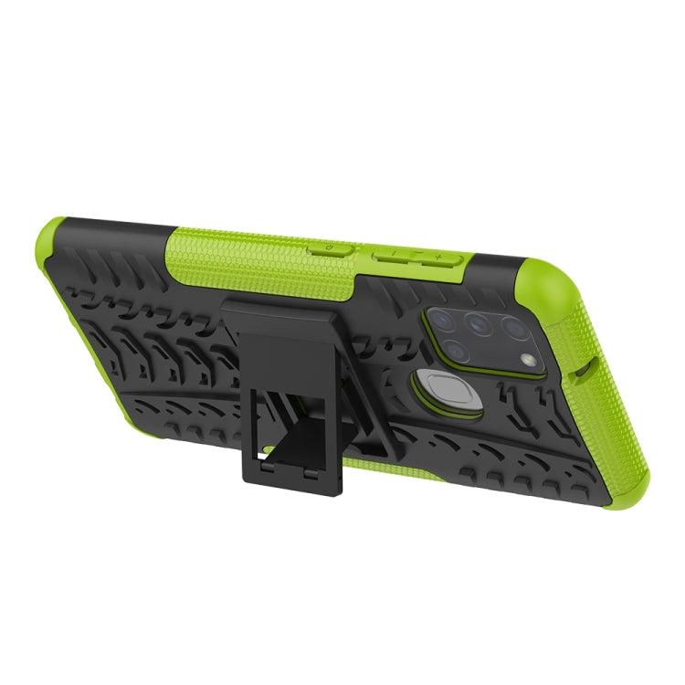 For Samsung Galaxy A21s Tire Texture Shockproof TPU+PC Protective Case with Holder