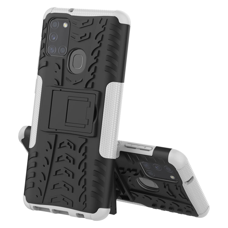 For Samsung Galaxy A21s Tire Texture Shockproof TPU+PC Protective Case with Holder