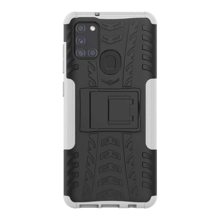 For Samsung Galaxy A21s Tire Texture Shockproof TPU+PC Protective Case with Holder