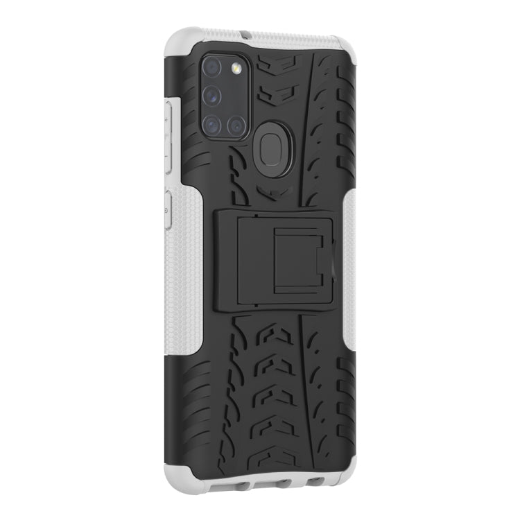 For Samsung Galaxy A21s Tire Texture Shockproof TPU+PC Protective Case with Holder