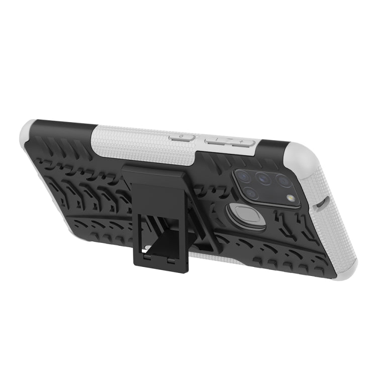 For Samsung Galaxy A21s Tire Texture Shockproof TPU+PC Protective Case with Holder