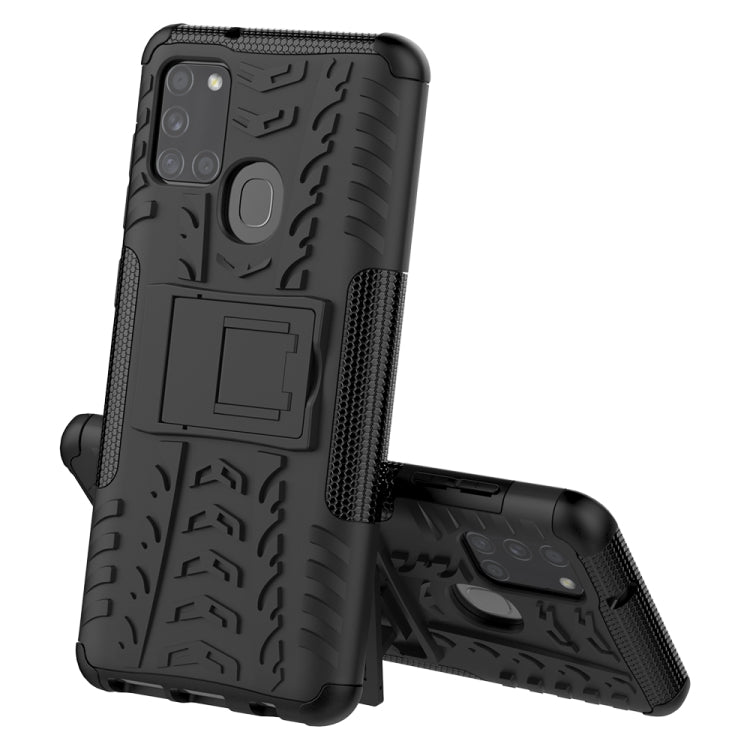For Samsung Galaxy A21s Tire Texture Shockproof TPU+PC Protective Case with Holder