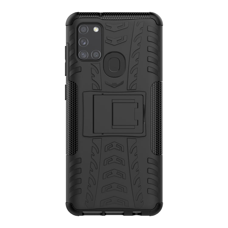 For Samsung Galaxy A21s Tire Texture Shockproof TPU+PC Protective Case with Holder