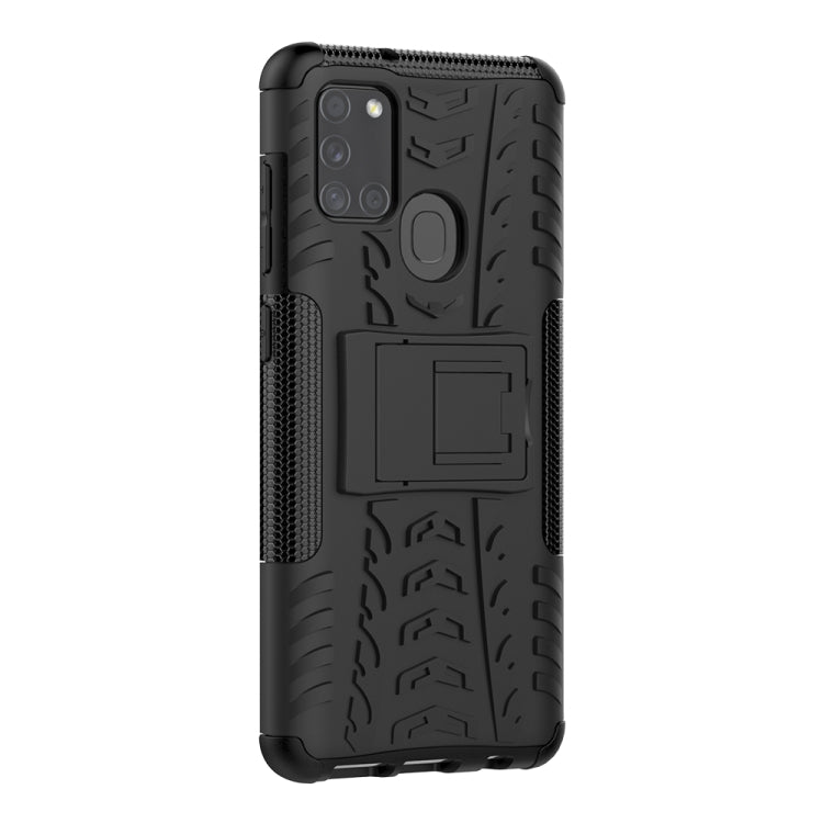 For Samsung Galaxy A21s Tire Texture Shockproof TPU+PC Protective Case with Holder