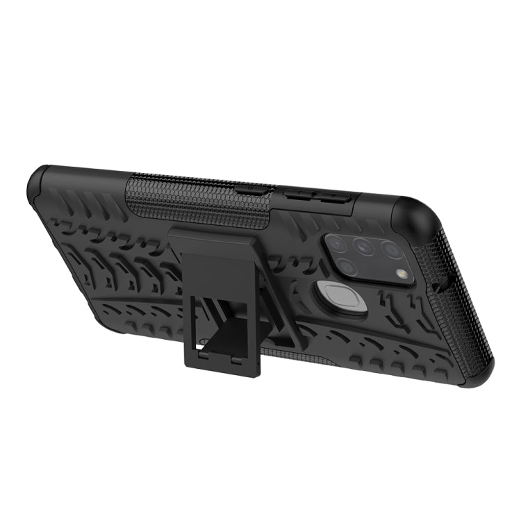 For Samsung Galaxy A21s Tire Texture Shockproof TPU+PC Protective Case with Holder