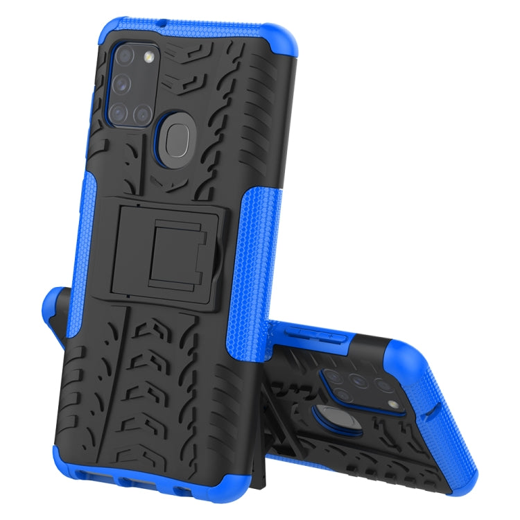For Samsung Galaxy A21s Tire Texture Shockproof TPU+PC Protective Case with Holder