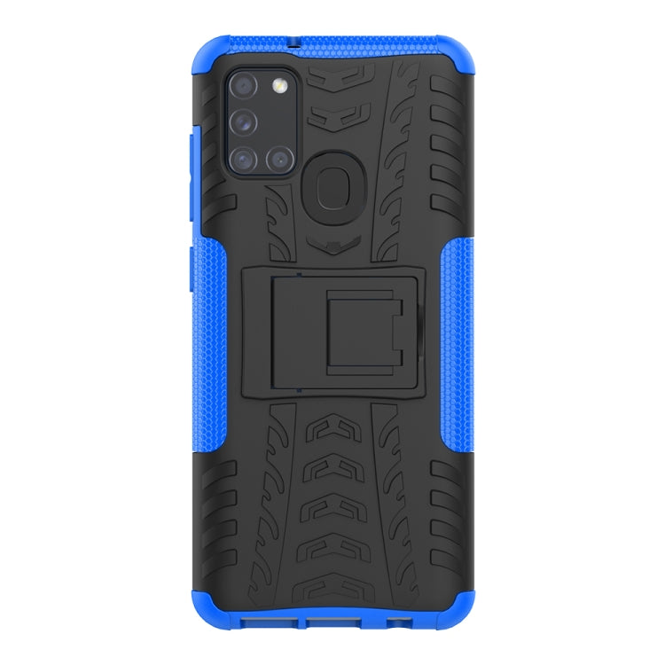 For Samsung Galaxy A21s Tire Texture Shockproof TPU+PC Protective Case with Holder