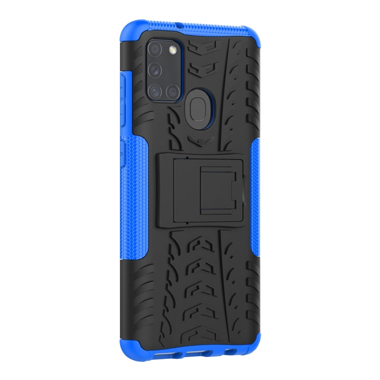 For Samsung Galaxy A21s Tire Texture Shockproof TPU+PC Protective Case with Holder