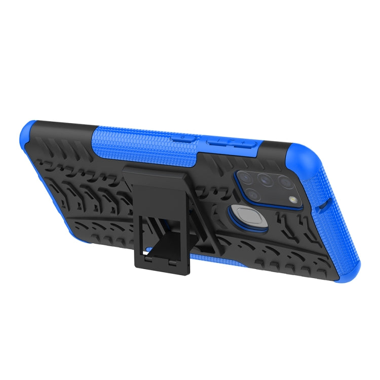 For Samsung Galaxy A21s Tire Texture Shockproof TPU+PC Protective Case with Holder